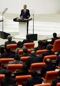 President Barack Obama delivers an Address to the General Assembly of the Turkish Parliament in Ankara, Turkey.