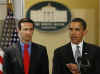 President Barack Obama remarks on reducing spending in the budget with Budget Director Peter Orzag and Deputy Budget Director Robert Nabors.