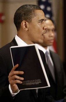 President Barack Obama remarks on reducing spending in the budget with Budget Director Peter Orzag and Deputy Budget Director Robert Nabors.