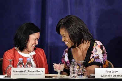 First Lady Michelle Obama speaks at the annual meeting of the Corporate Voices of America in Washington on May 7, 2009.
