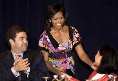 First Lady Michelle Obama speaks at the annual meeting of the Corporate Voices of America in Washington on May 7, 2009.