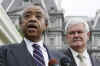 Reverend Al Sharpton, Former Speaker of the House Newt Gingrich, and New York Mayor Michael Bloomberg, speak on the White House grounds after meeting with President Barack Obama and Education Secretary Arne Duncan.