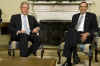 President Barack Obama, Secretary of State Hillary Clinton, and National Security Advisor James Jones talk to the media after meeting with Russian Foreign Minister Sergey Lavrov in the Oval Office of the White House on May 7, 2009.