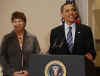 President Barack Obama remarks on job creation and job training in the Eisenhower Executive Office Building. President Obama was joined by nurse Maureen Pike.