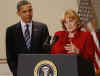 President Barack Obama remarks on job creation and job training in the Eisenhower Executive Office Building. President Obama was joined by small business owner Sharon Arnold.
