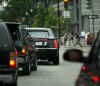 President Obama's motorcade gets stuck in Washington rush hour traffic when the President was returning to the White House after attending a parent teacher meeting for daughter Malia.