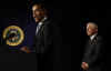 President Barack Obama speaks at the Eisenhower Executive Office Building with Defense Secretary Robert Gates and Veterans Affairs Secretary Eric Shinseki about improving Veterans health care.