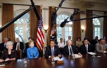 President Obama remarks to the media after a Cabinet Meeting held in the Cabinet Room of the White House on May 1, 2009.