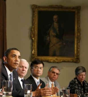 President Obama remarks to the media after a Cabinet Meeting held in the Cabinet Room of the White House on May 1, 2009.