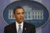 President Barack Obama interrupts the press briefing by Press Secretary Robert Gibbs in the Brady Press Briefing Room.