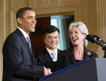 President Barack Obama attends the swearing in ceremonies of two Cabinet Ministers in the White House on May 1, 2009.