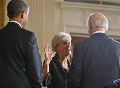 Vice President Joe Biden conducted the swearing in of Health and Human Services Secretary Kathleen Sebelius and Commerce Secretary Gary Locke.
