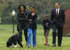 Malia Obama walks with Bo on the South Lawn of the White House on Bo's first day in his new home.