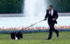 President Obama runs with Bo on the South Lawn of the White House on Bo's first day in his new home.