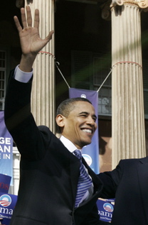 Obama has often posed or spoken in front of two pillar or columns. These pillars appear as the number 11. Obama had several twin Greek columns at the Democratic National Convention in Denver, Colorado on August 28, 2008.