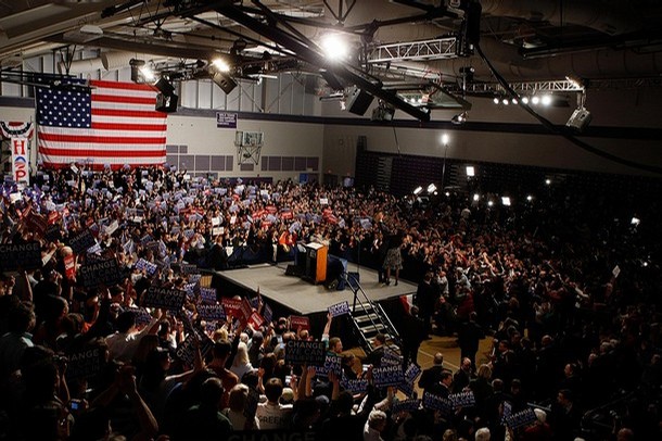 Senator Barack Obama delivers a powerful and passionate message of Yes We Can in Nashua school gym. The text below is Senator Barack Obamas famous speech after losing the primary in New Hampshire to Senator Hillary Clinton. This notable Obama speech, given at the Nashua South High School gym, features the passionate "Yes We Can" campaign slogan. This Obama speech inspired popular musical artist will.i.am from the Black Eyed Peas to create a music video featuring various celebrities using excerpts from Obama's speech.  The will.i.am music video, Yes We Can, was given an Emmy for Outstanding New Approaches  Entertainment in 2008.