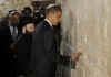 US Jews who voted for Barack Obama in 2008 was 77%.. Photo: Barack Obama prays and places a message in the cracks of the stone blocks of Jerusalem's West Wall on July 24, 2008.