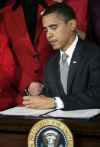 US Presidents have a higher than average tendency to be left-handed. US President Barack Obama signs several documents including his first executive orders and bills using his left hand. Photo: President Obama signs his first bill as President, The Lilly Ledbetter Fair Pay Act, on January 29, 2009 using his left hand.