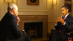 ObamaEh.com - Canada and Barack Obama - President Barack Obama visits Canada on February 19 2009. President Obama makes Canada his first foreign trip as US President. Photo: CBC's Peter Mansbridge interviews President Barack Obama at the White House on February 17, 2009.