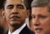 President Barack Obama and Prime Minister Stephen Harper hold a news conference on Parliament Hill after private meetings.