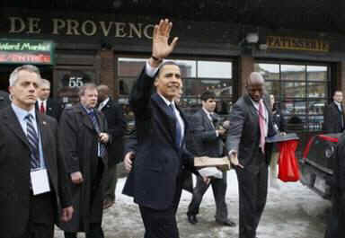 President Obama attracts a crowd after an unscheduled stop at Ottawa's Byward Market Square near the US Embassy in Ottawa.