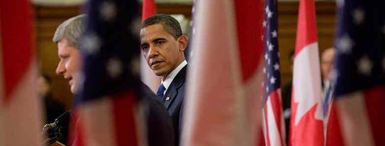 President Barack Obama and Prime Minister Stephen Harper hold a news conference on Parliament Hill after private meetings.