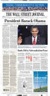 THE WALL STREET JOURNAL - NY - US Newspapers - Front Page Headlines - January 20, 2009 - Inauguration of President Barack Obama in Washington, DC. Click on Obama newspaper front page image for a large image.