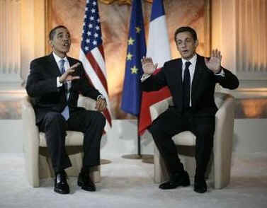 President Barack Obama meets with French President Sarkozy inside the Palais Rohan. 